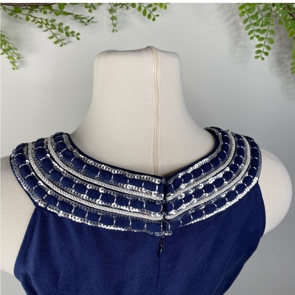 VINEYARD VINES, Navy SEQUIN EMBELLISHED Linen Blend SHIFT Dress, EUC, Size 4 - Picture 6 of 12